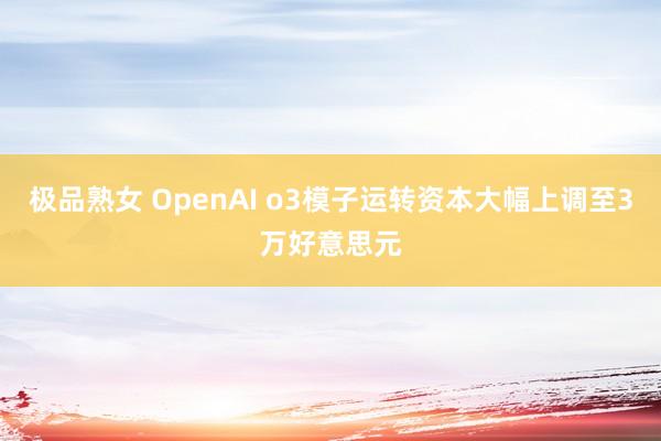 极品熟女 OpenAI o3模子运转资本大幅上调至3万好意思元